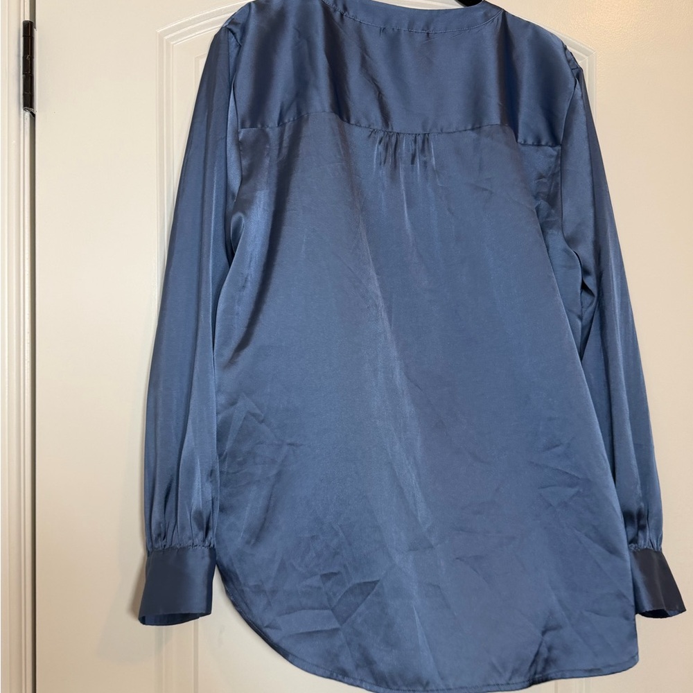 Maurices Blue Satin Long Sleeve Blouse Dressy Work Top Size L - Picture 5 of 5